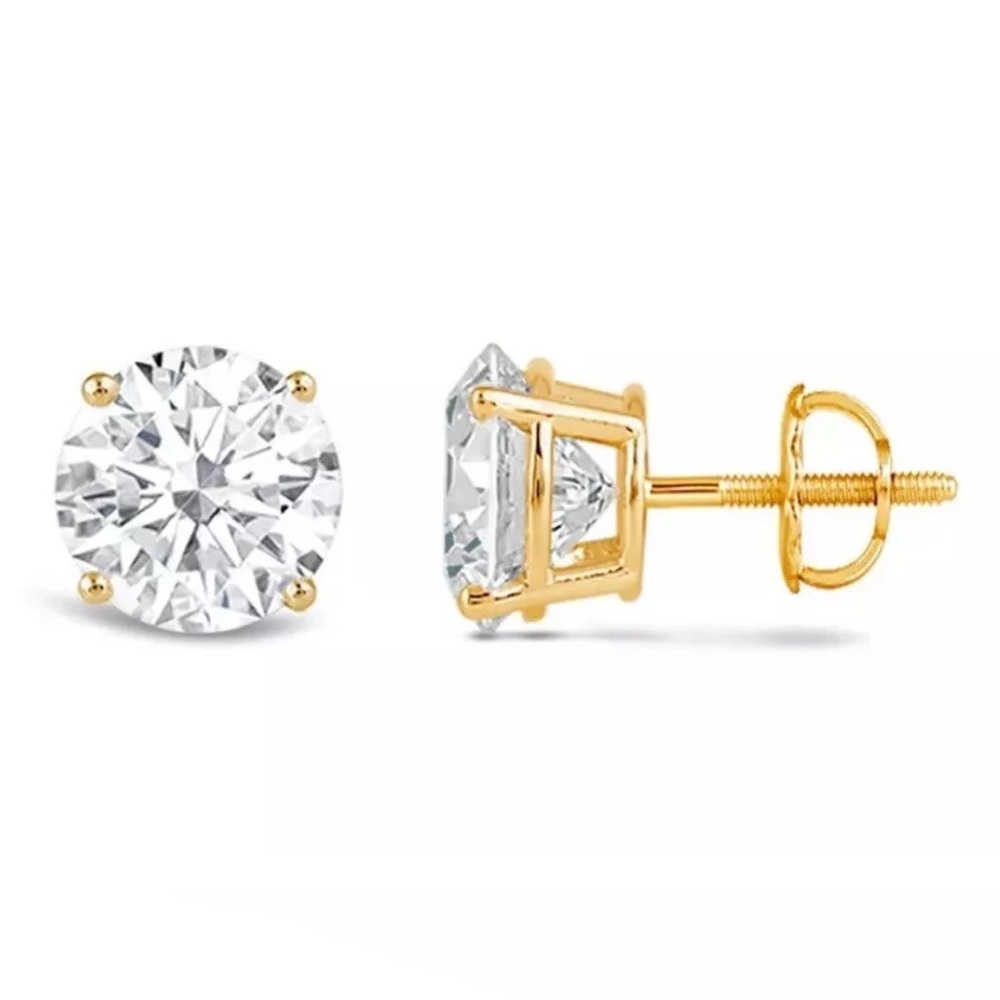 2 Ct Round Cut VS1/F Certified Lab Grown Diamond Stud Earrings 14k Yellow Gold